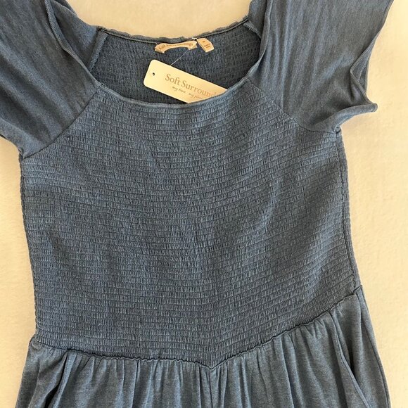 NWT Soft Surroundings Womens Frida Jumpsuit Blue Smocked Wide Leg Stretch SZM - Picture 6 of 7